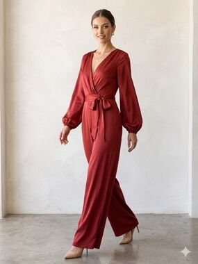 Gorgeous Long Sleeve Jumpsuit in Burgundy